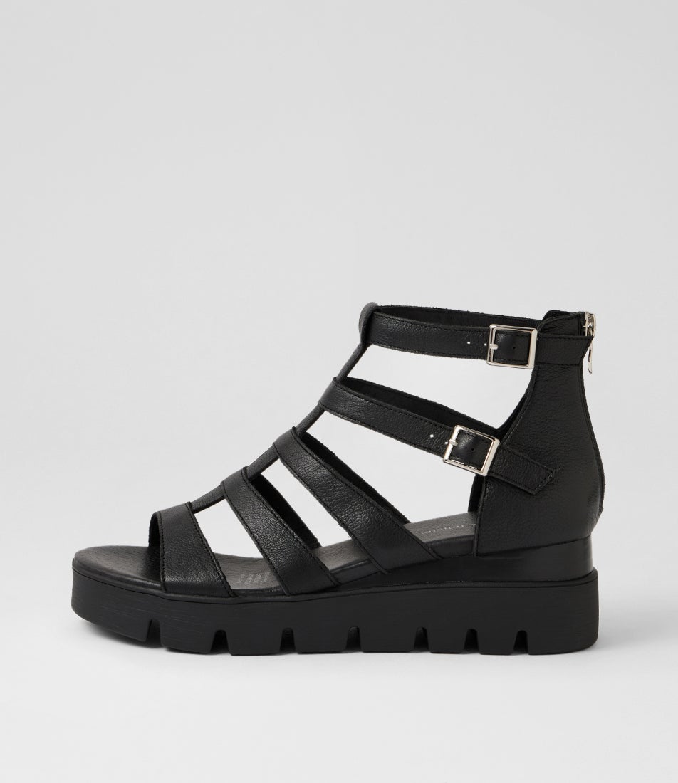 Rosio Black Leather Heeled Sandals
