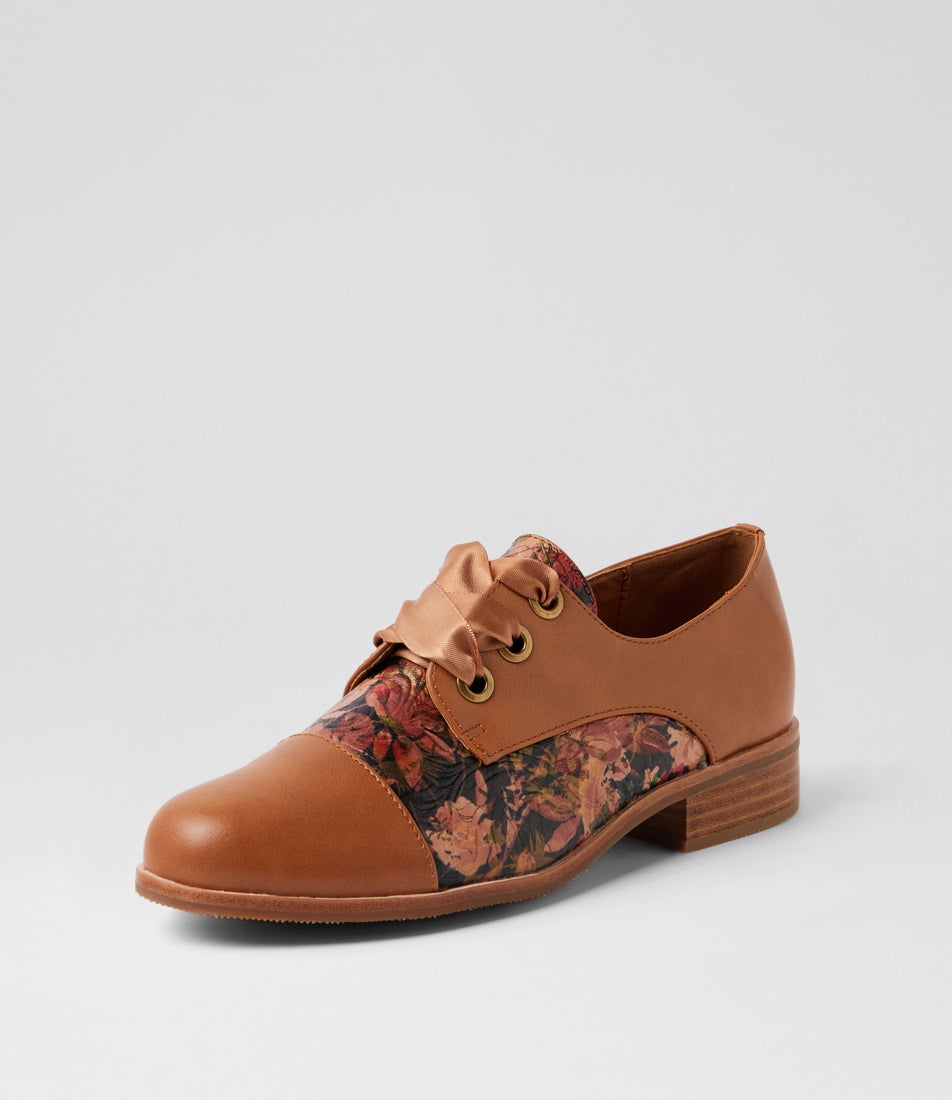 Hannie Tan Cafe Floral Lace Up Flats