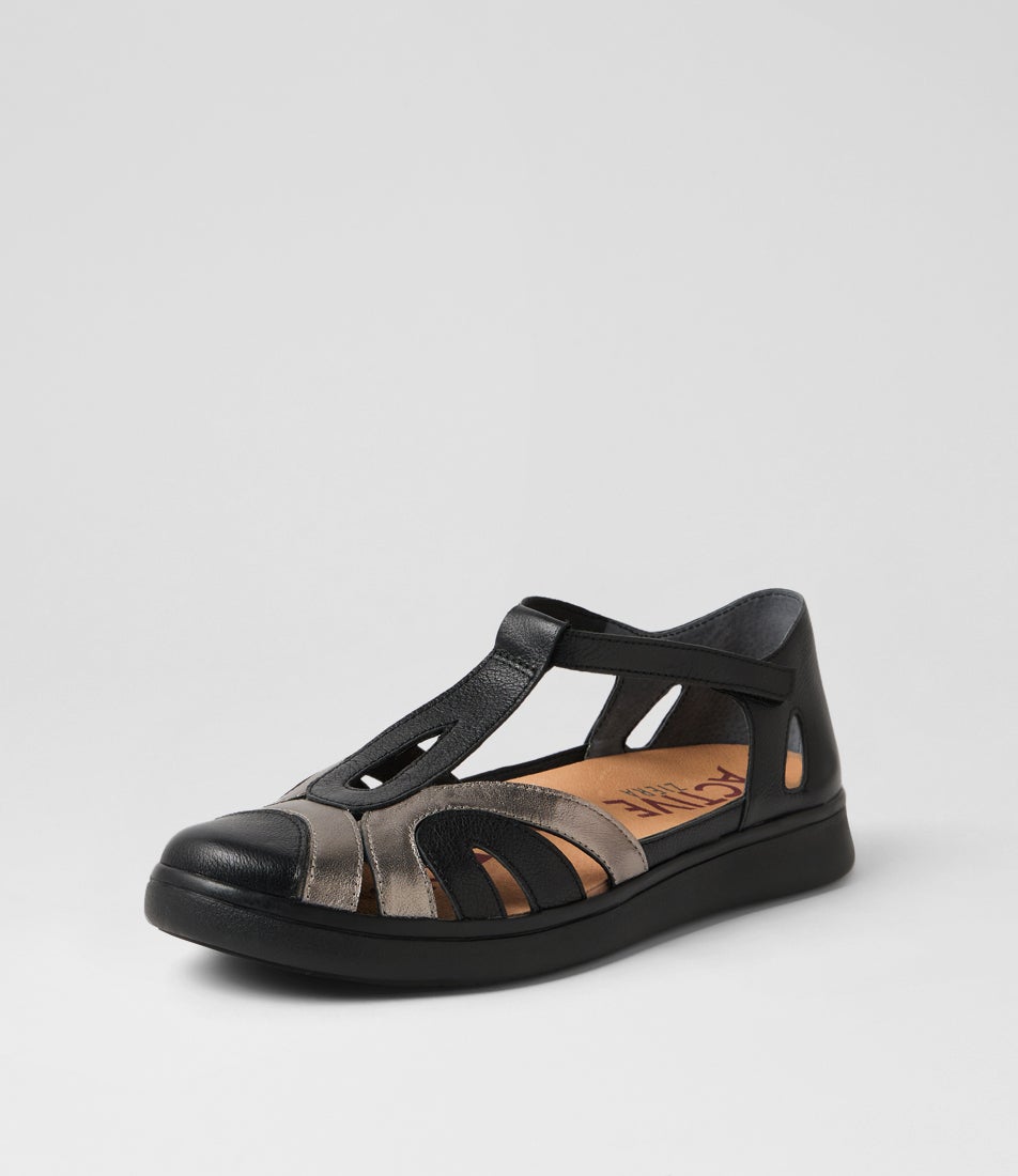 Demna Xf Black Pewter Leather Flat Shoes