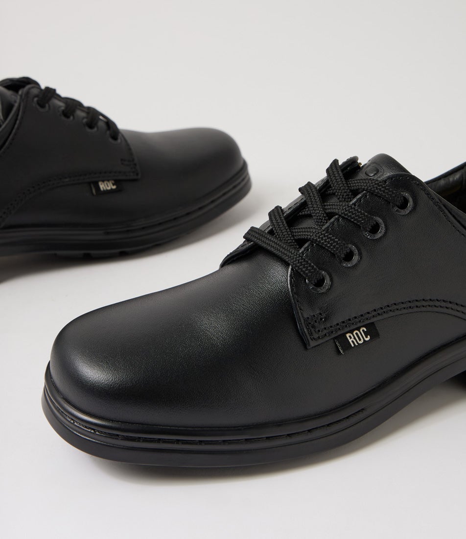 Larrikin Youth Black Leather Lace Up Flats