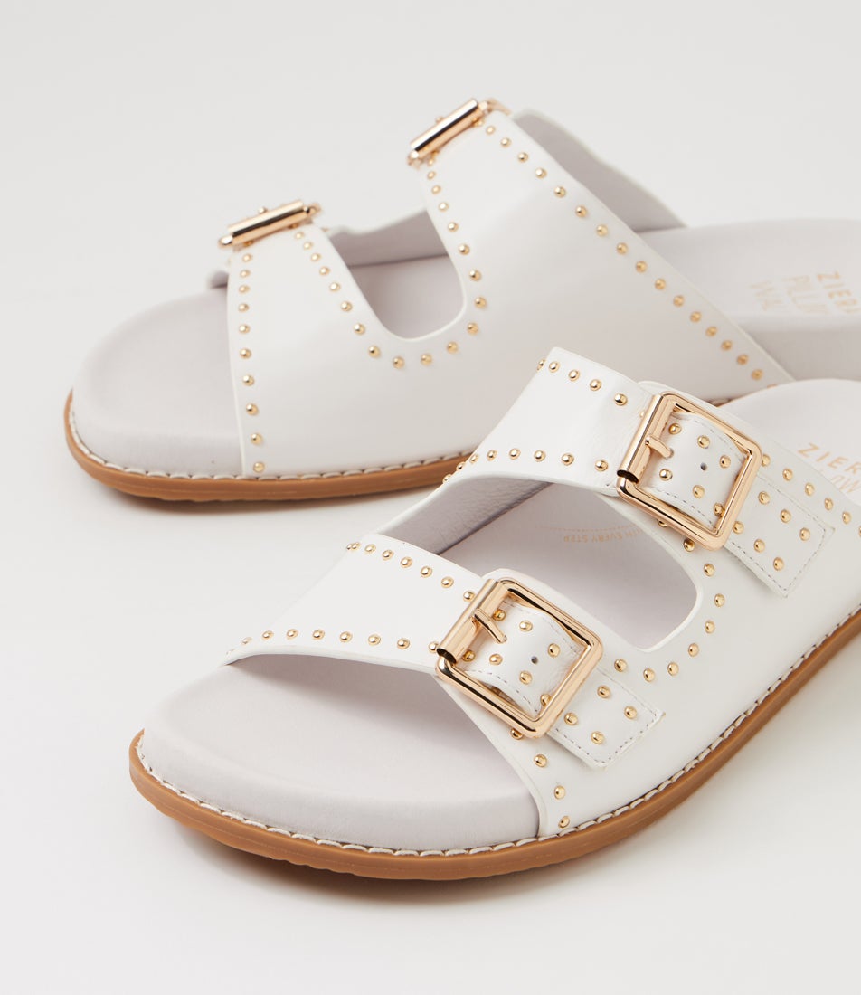 Havro W White Pale Gold Leather Slides