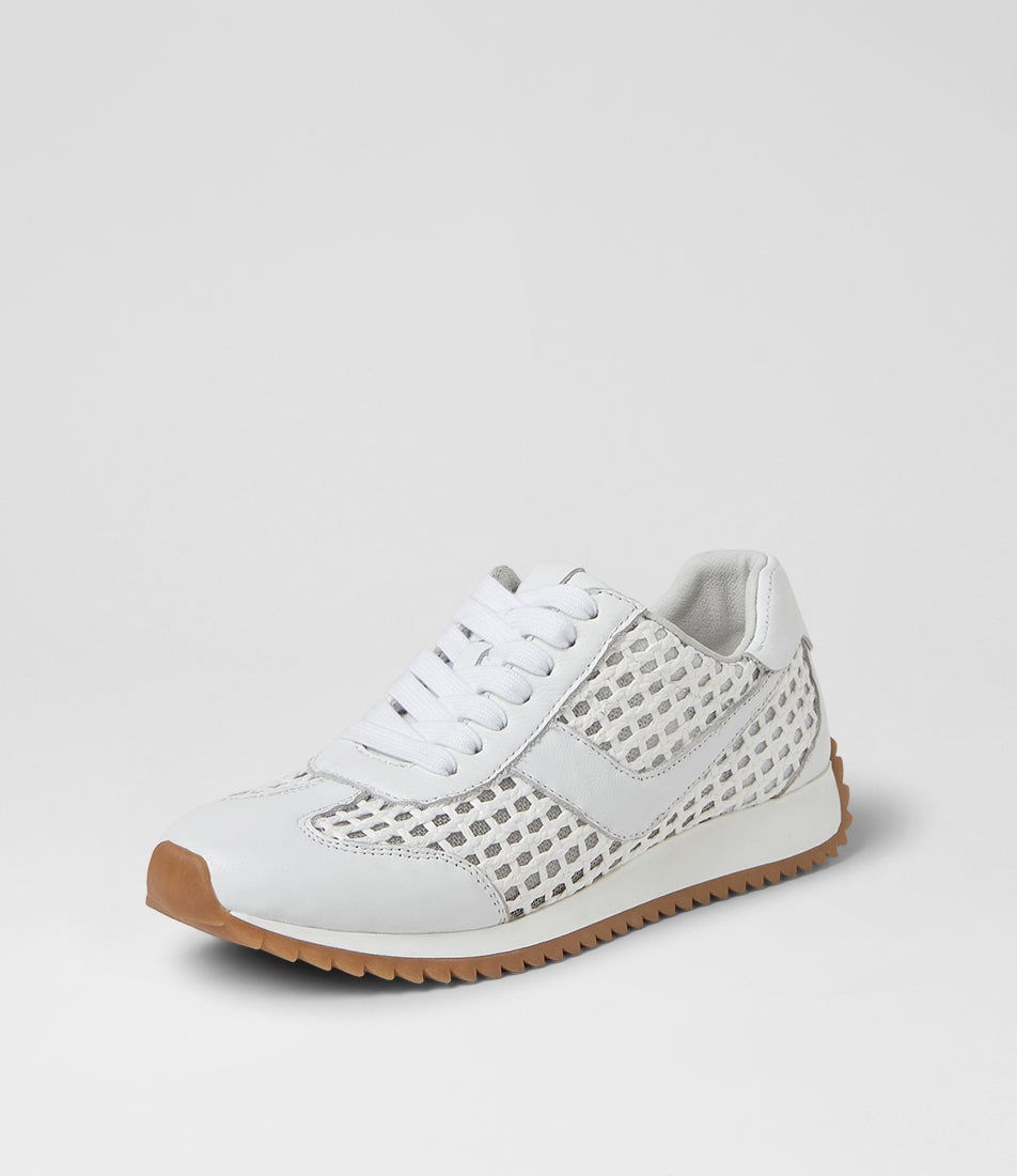 Diwa White Leather Woven Sneakers