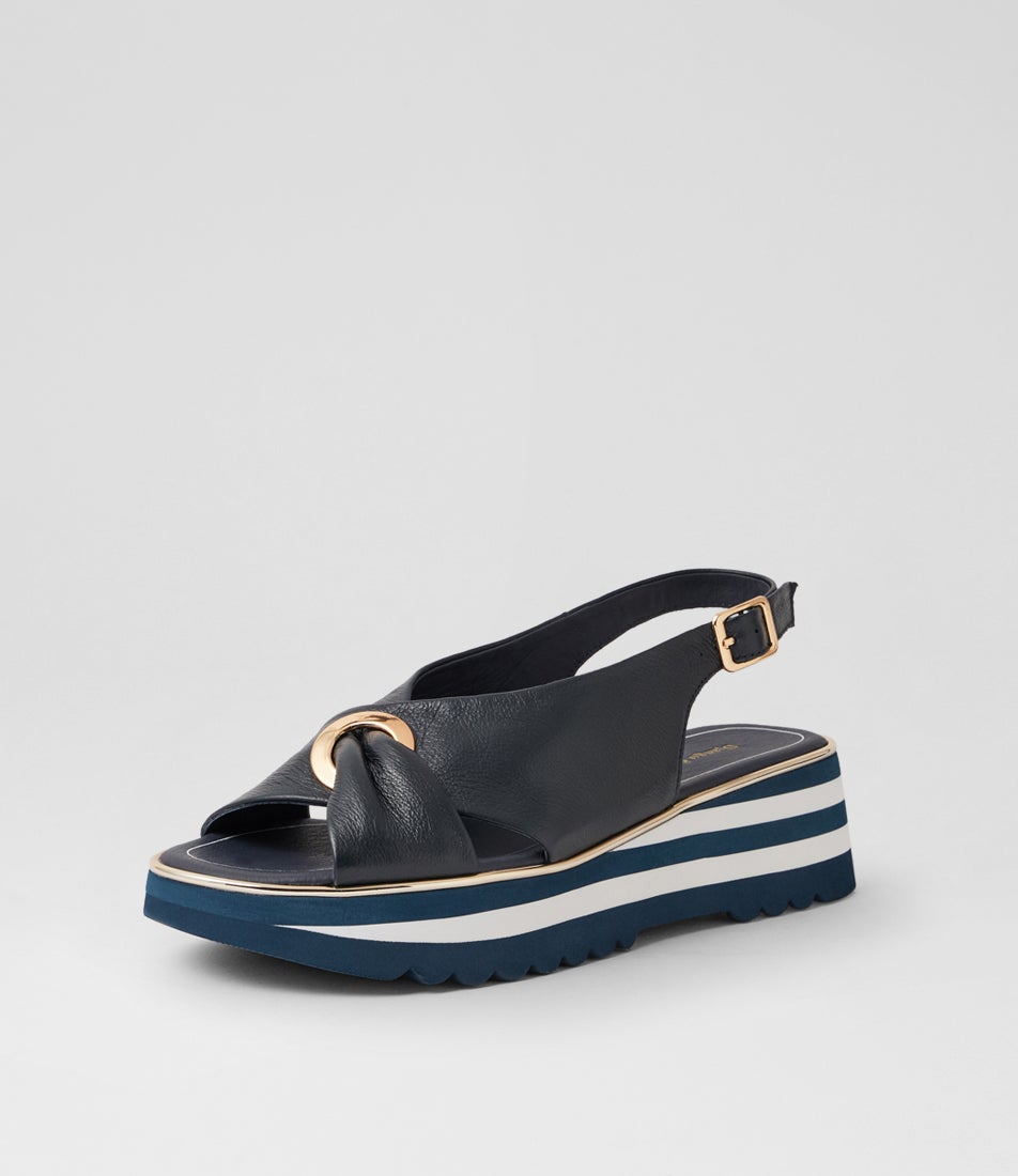 Hoaka Navy Leather Slingbacks