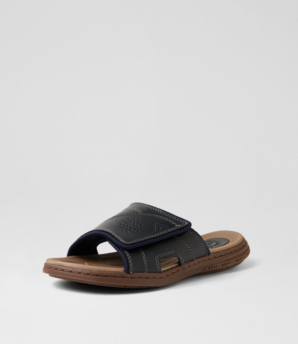 Duke Navy Gum Pull Up Leather Slides