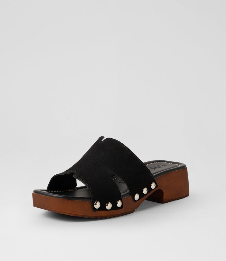 Cranberri Black Suede Clogs