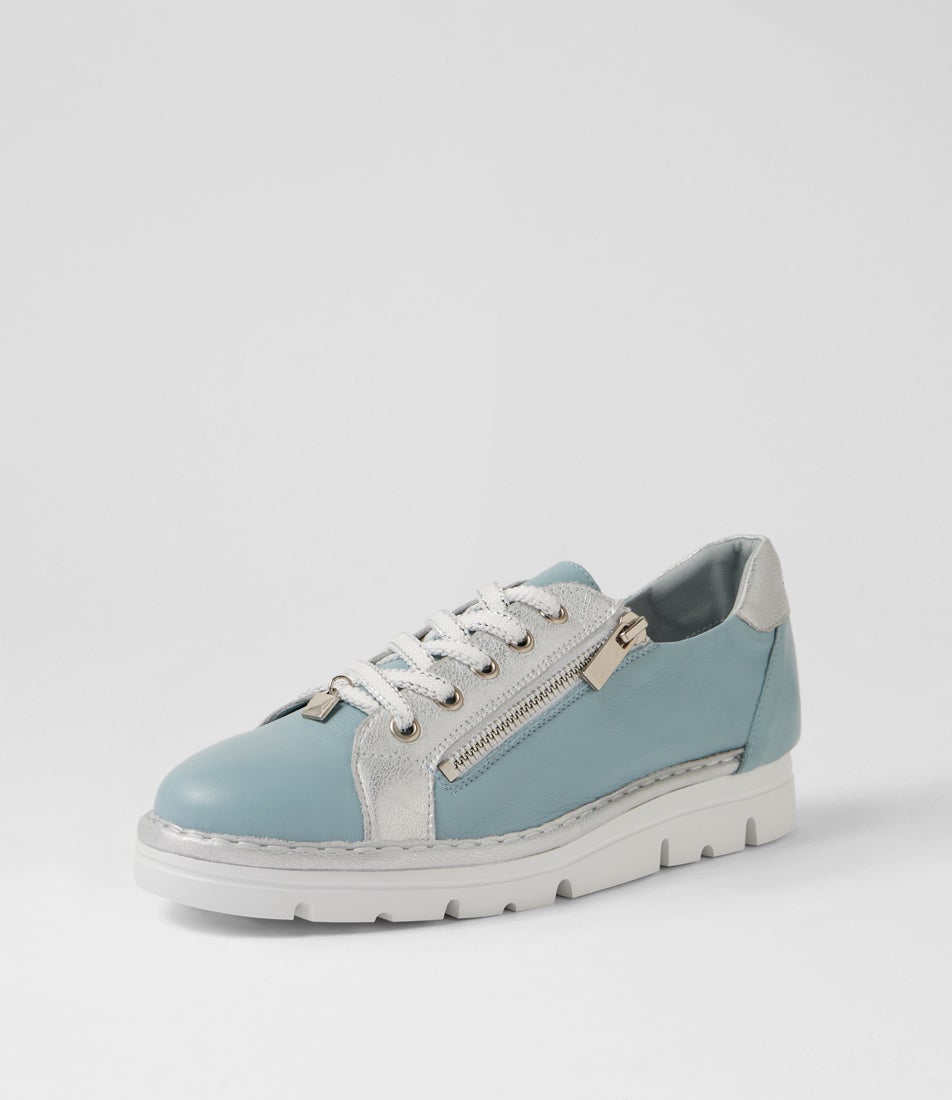 Elos Denim White Silver Wash Leather Sneakers