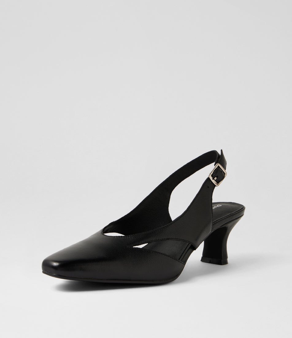 Candas Black Leather Heels