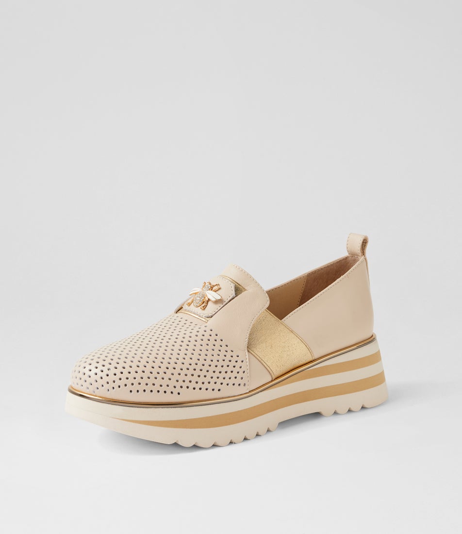 Ensom Milk Gold Leather Elastic Loafers