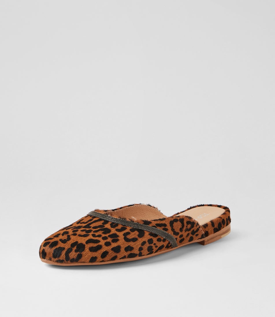 Flamess Mid Tan Leopard Leather Flats