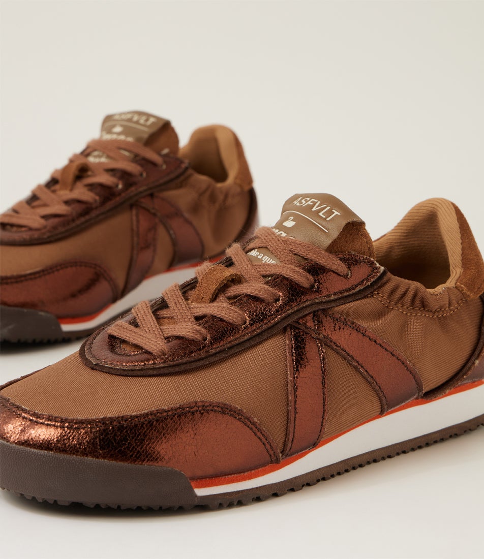Grace Brown Crackled Nylon Sneakers