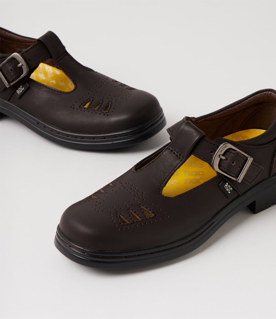 Lattice Junior Brown Leather Mary Jane School Shoes