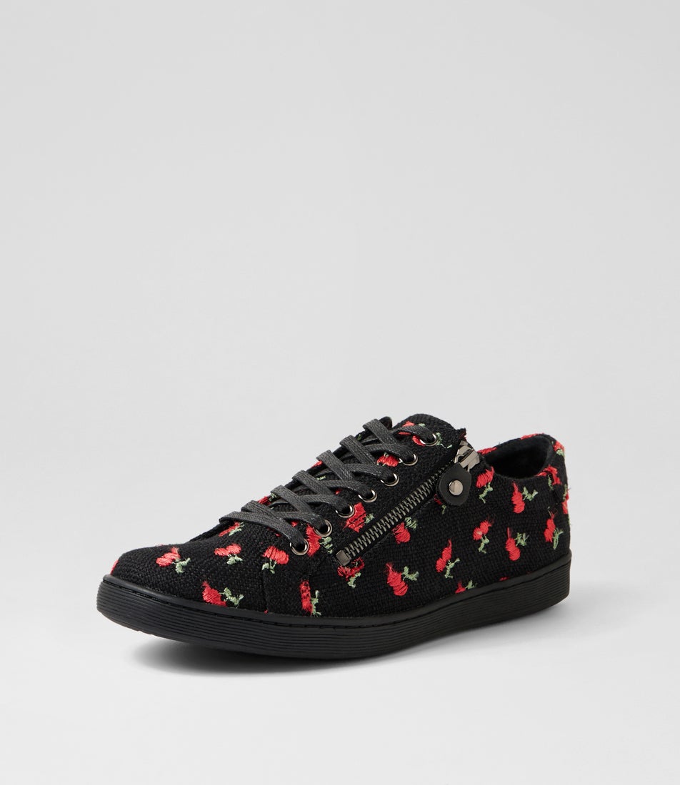 Donatas Black Cherries Fabric Lace Up Sneakers