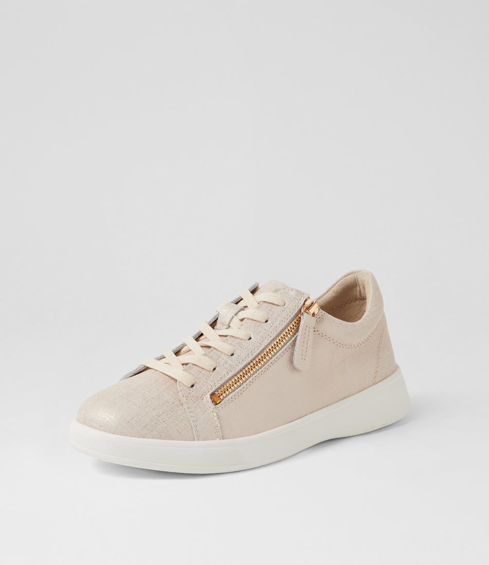 Aito Xf Beige Gold Print Leather Sneakers