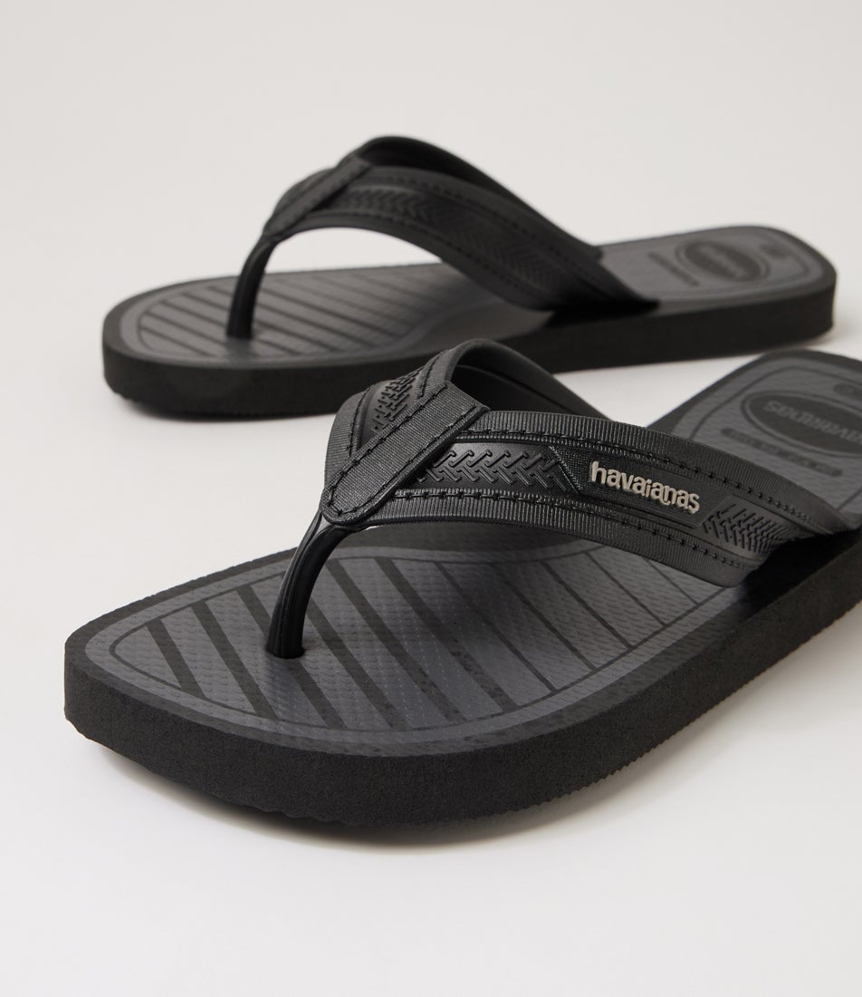 City Basic Black Rubber Thongs