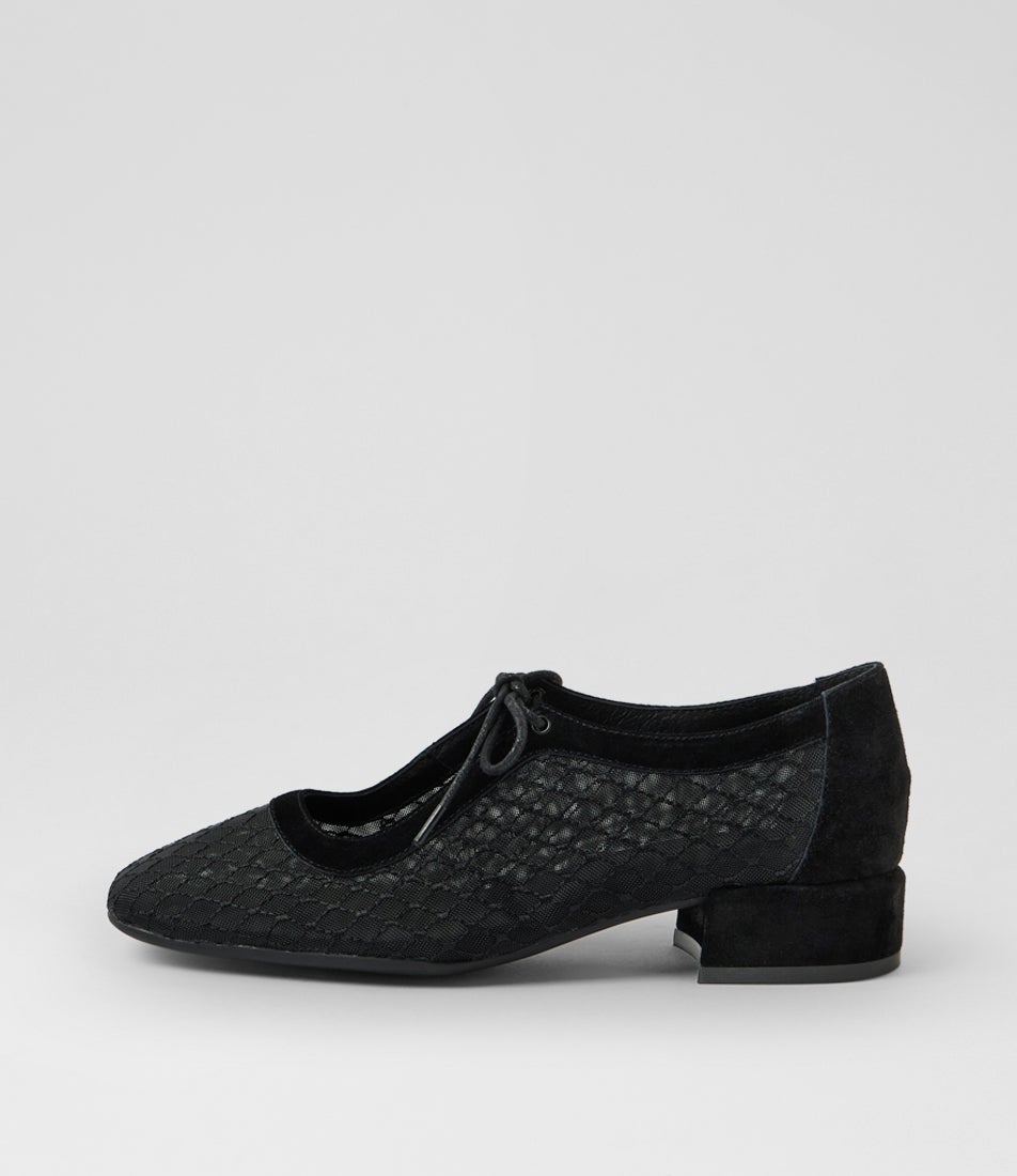 Violeine Black Leather Mix Mary Jane Heels