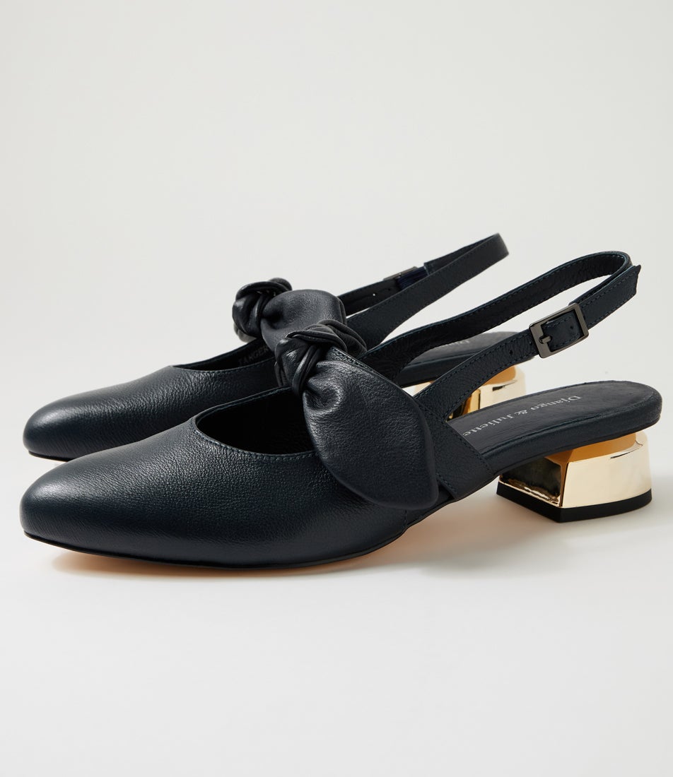 Janger Navy Leather Flat Shoes