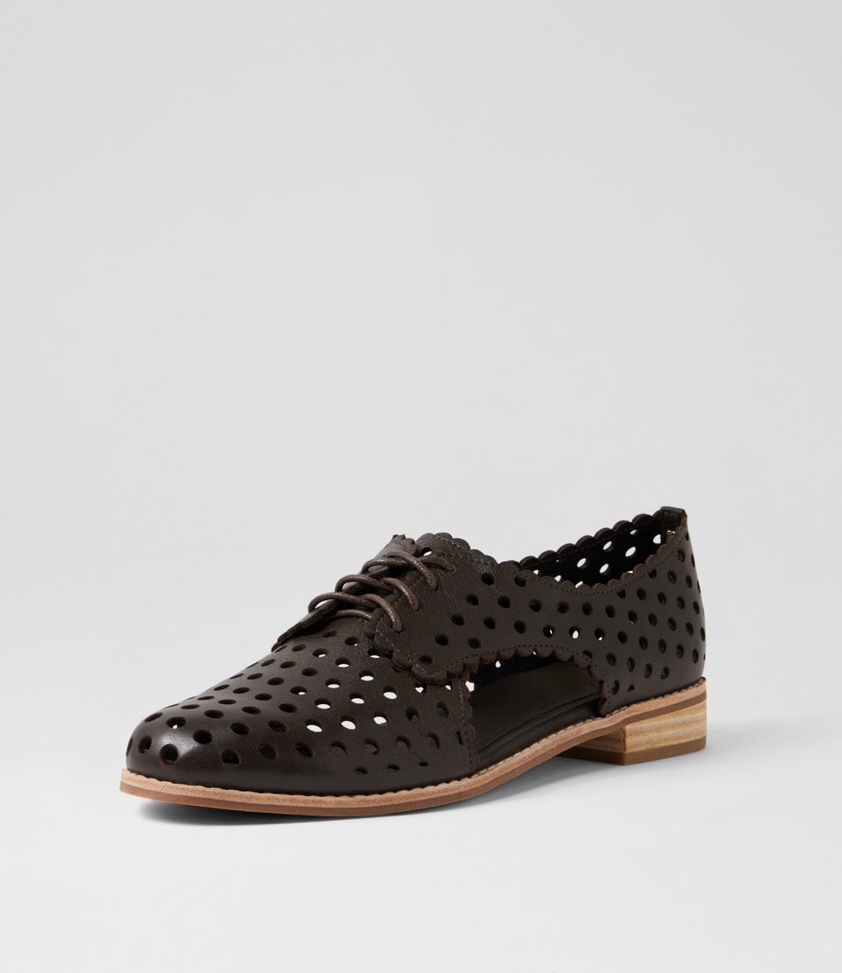 Adalina Choc Leather Lace Up Flats