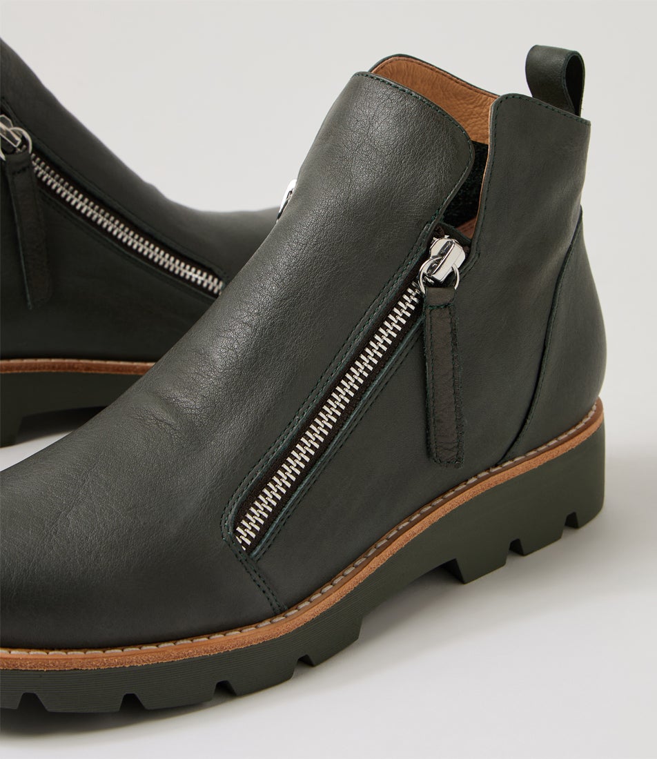 Dottiz Olive Leather Ankle Boots Dottiz Olive Leather Ankle Boots