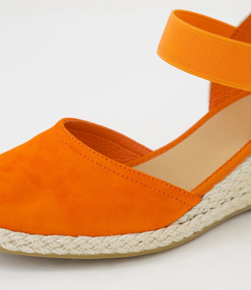Rhainy Orange Natural Rope Suede Elastic Wedges