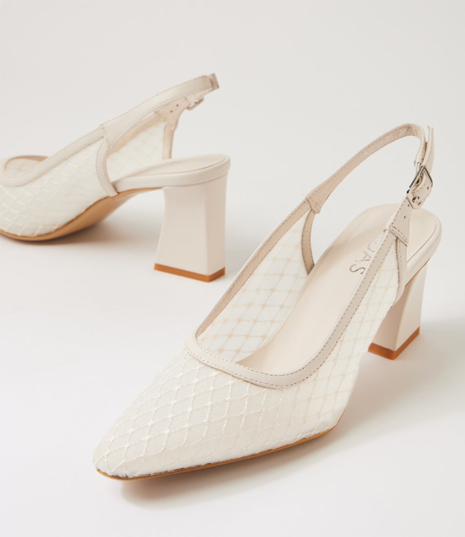 Kabob Ivory Leather Mesh Slingbacks