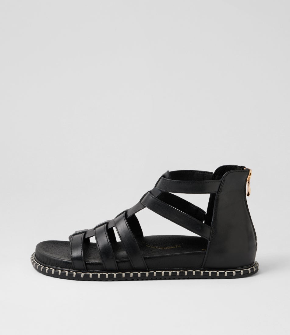 Isylah W Black Multi Strap Leather Sandals