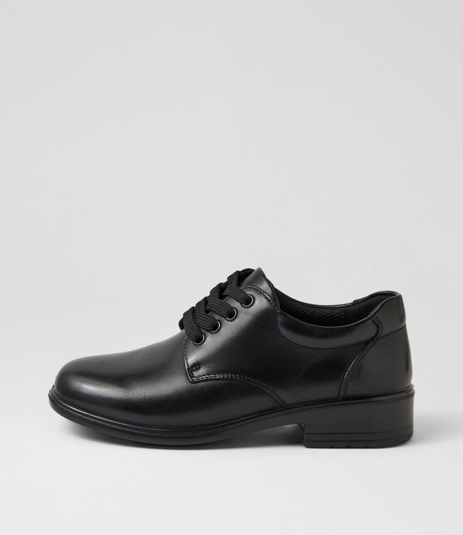 Memo Junior E Black Daisy Insole Leather Lace Up Flats