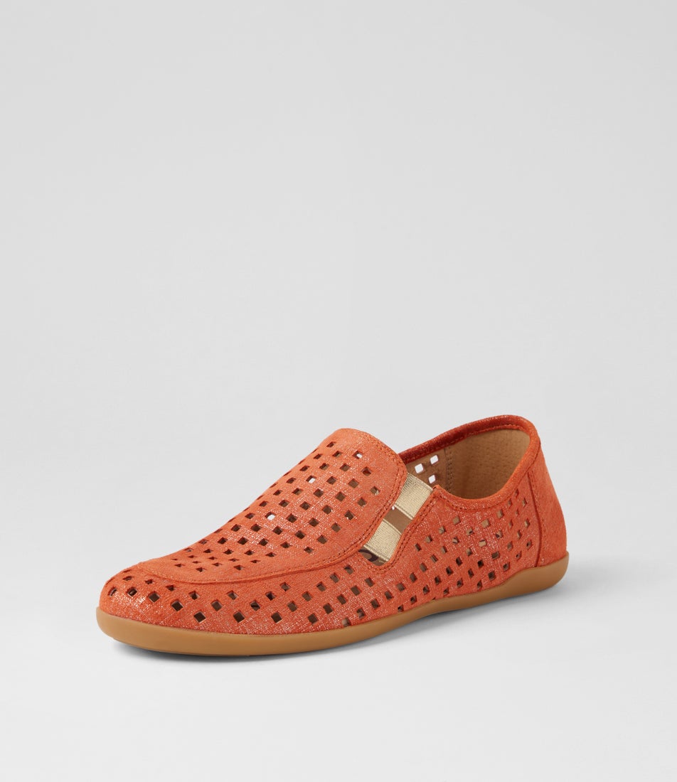 Lyona W Orange Tweed Pale Gold Leather Elastic Loafers
