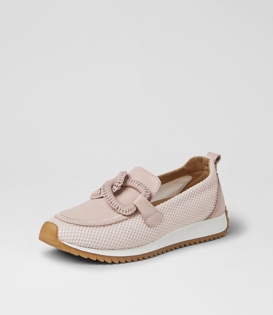 Darta Nude Fabric Mesh Leather Flat Shoes