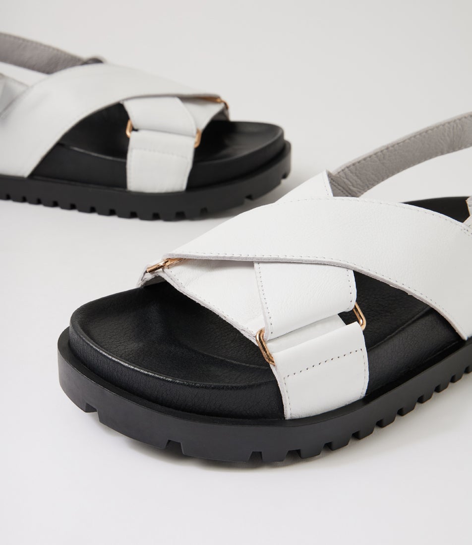 Ubari White Black Leather Sandals