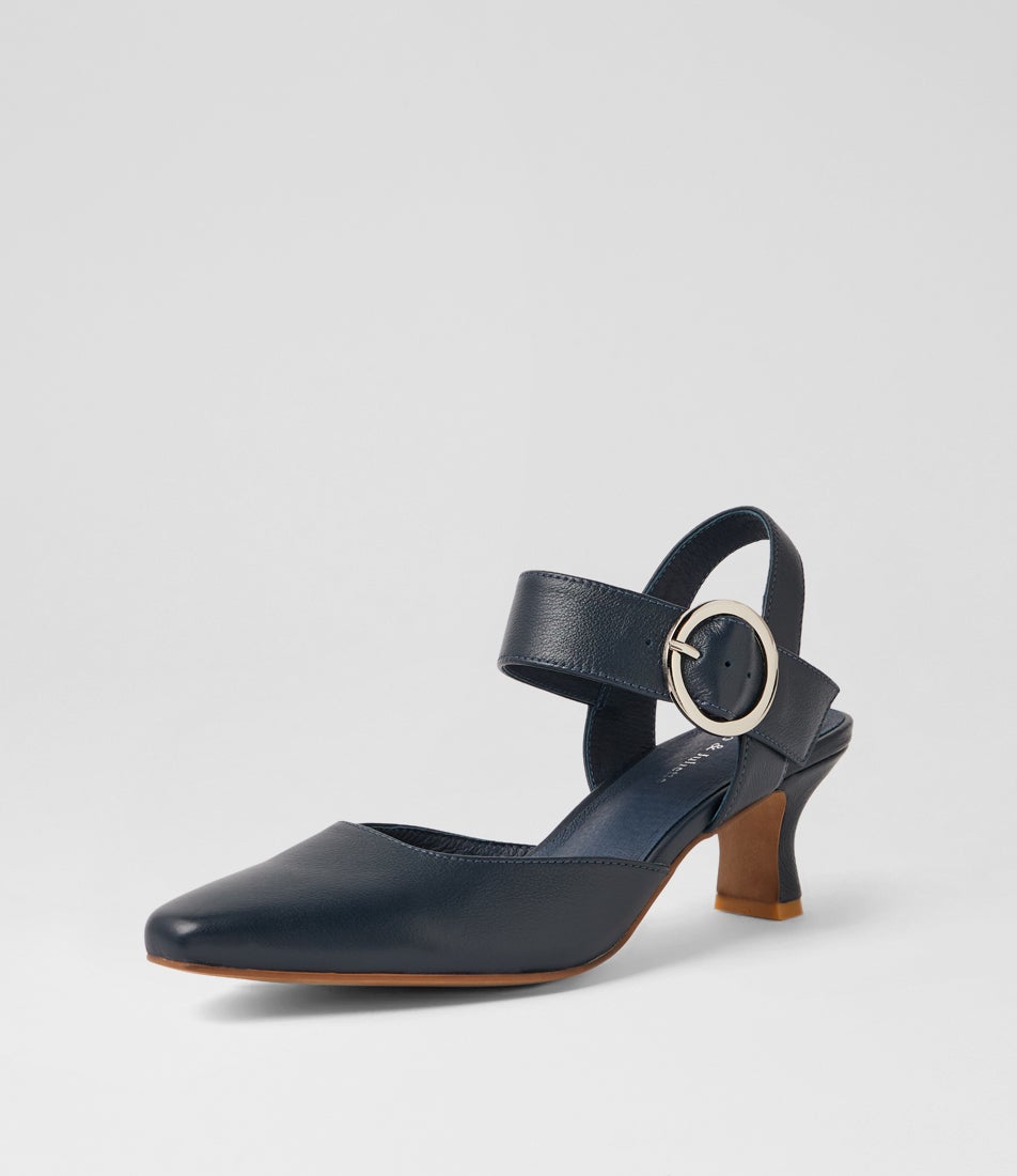 Caris Navy Leather Heels