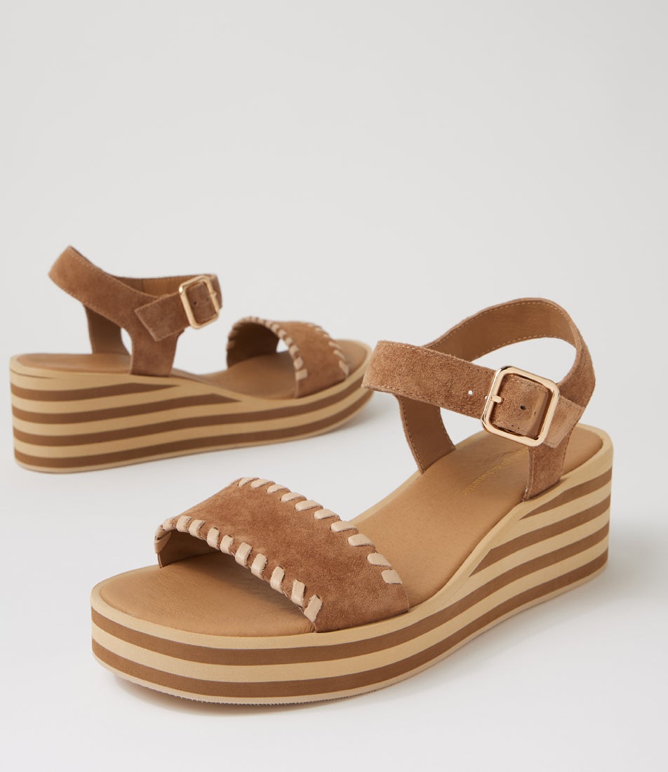 Faline Light Choc Camel Suede Leather Sandals