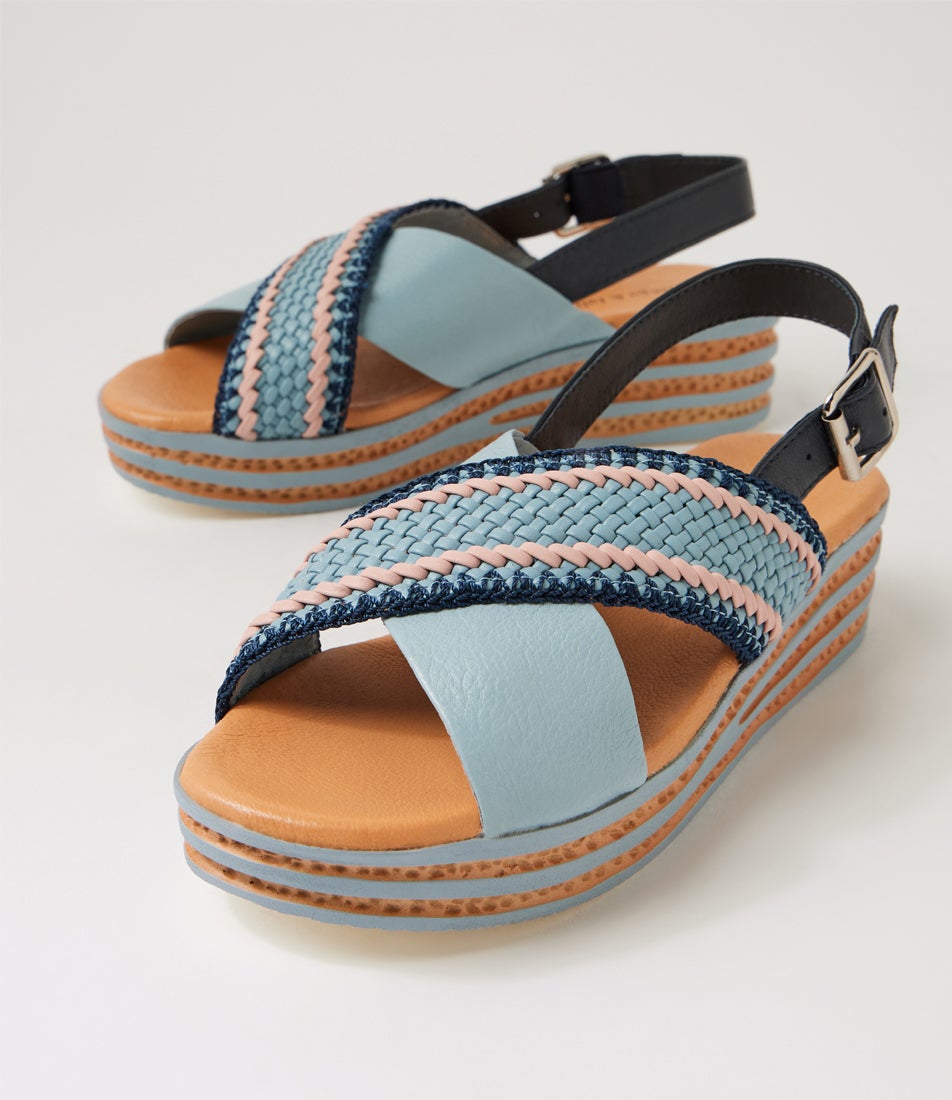 Cayci Denim Multi Leather Weave Sandals