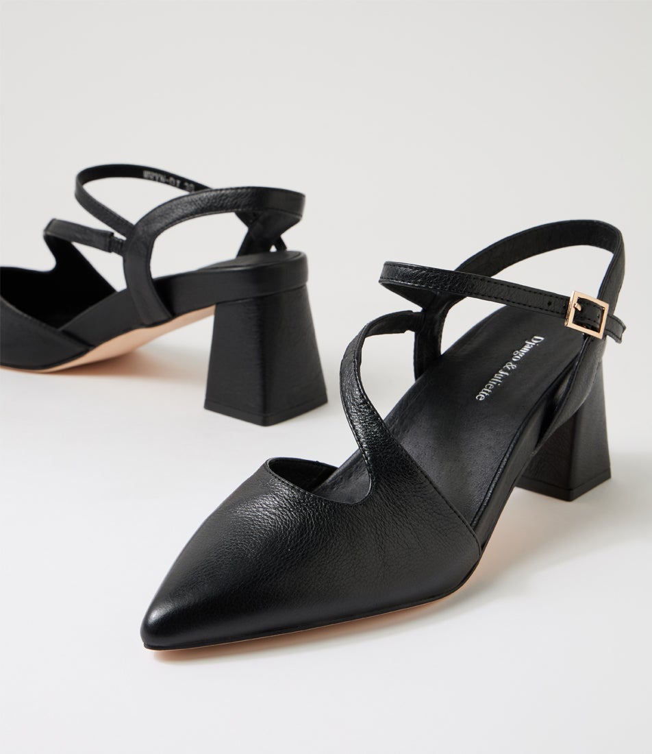 Wryn Black Leather Heels