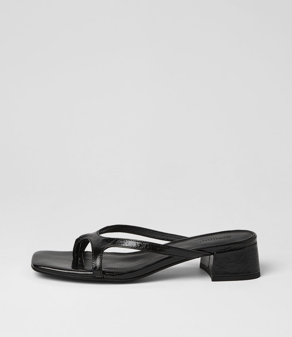 Sieka Black Crinkle Leather Heeled Sandals