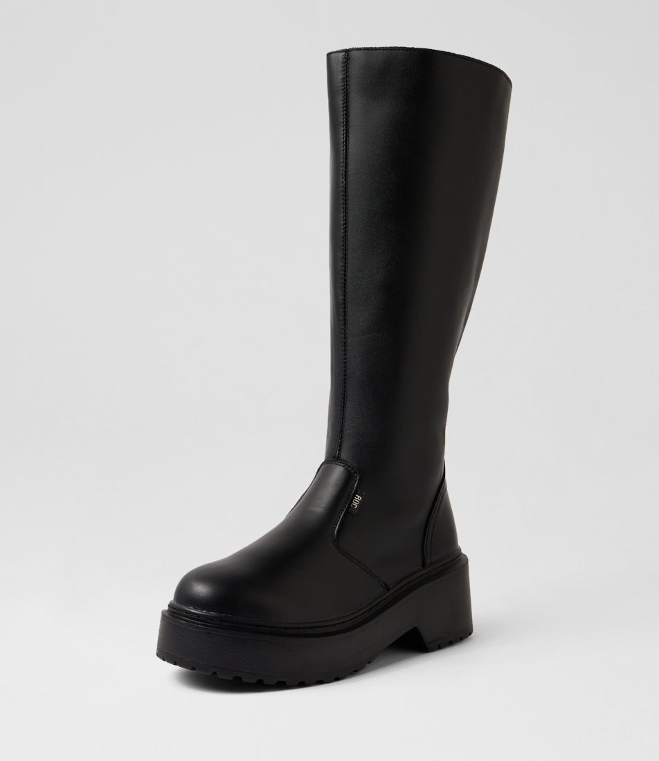 Troupe Wide Calf Black Leather Knee High Boots Troupe Wide Calf Black Leather Knee High Boots