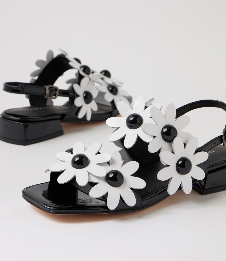 Pellas Black White Patent Leather Sandals