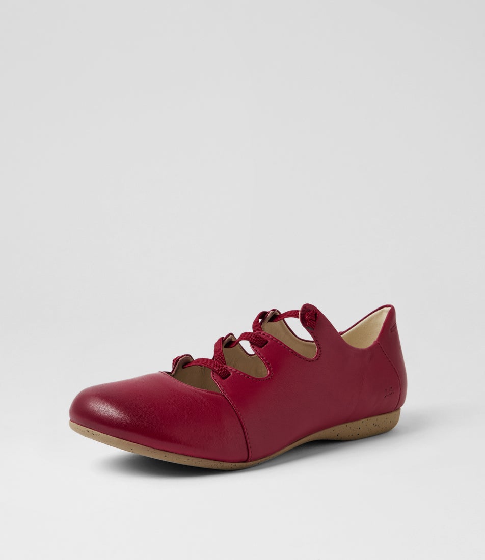 Fiona 04 Berry Leather Lace Up Flats