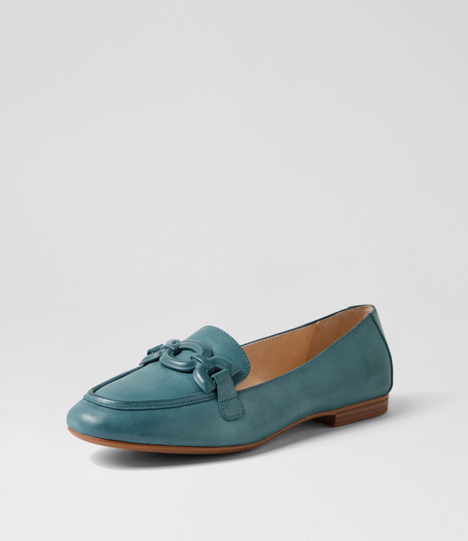 Umaya D Blue Waxy Leather Flat Shoes