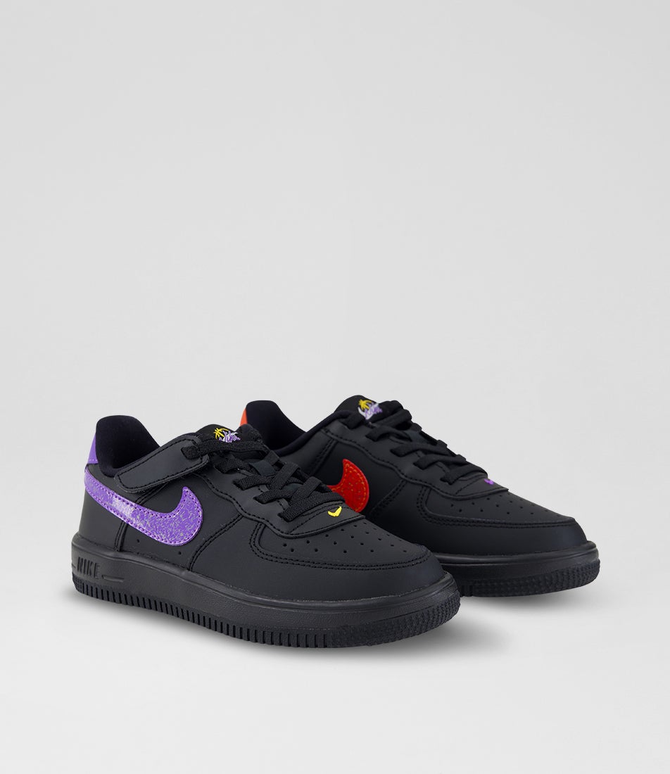 Air Force 1 Junior Black Grape Laser Orange Leather Sneakers
