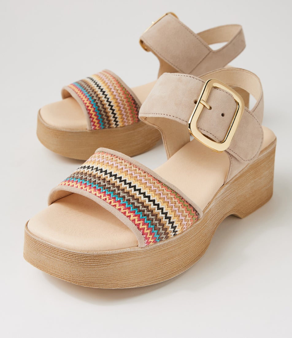 Solene Oak Syn Raffia Suede Sandals