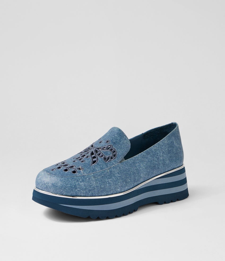 Enakai Blue Denim Leather Loafers