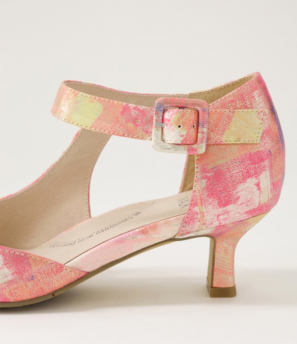 Okies Xw Pink Multi Leather Heels