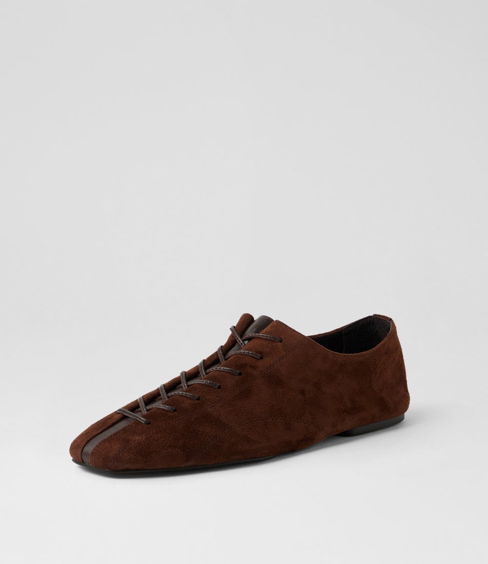Eva Brown Suede Lace Up Flats
