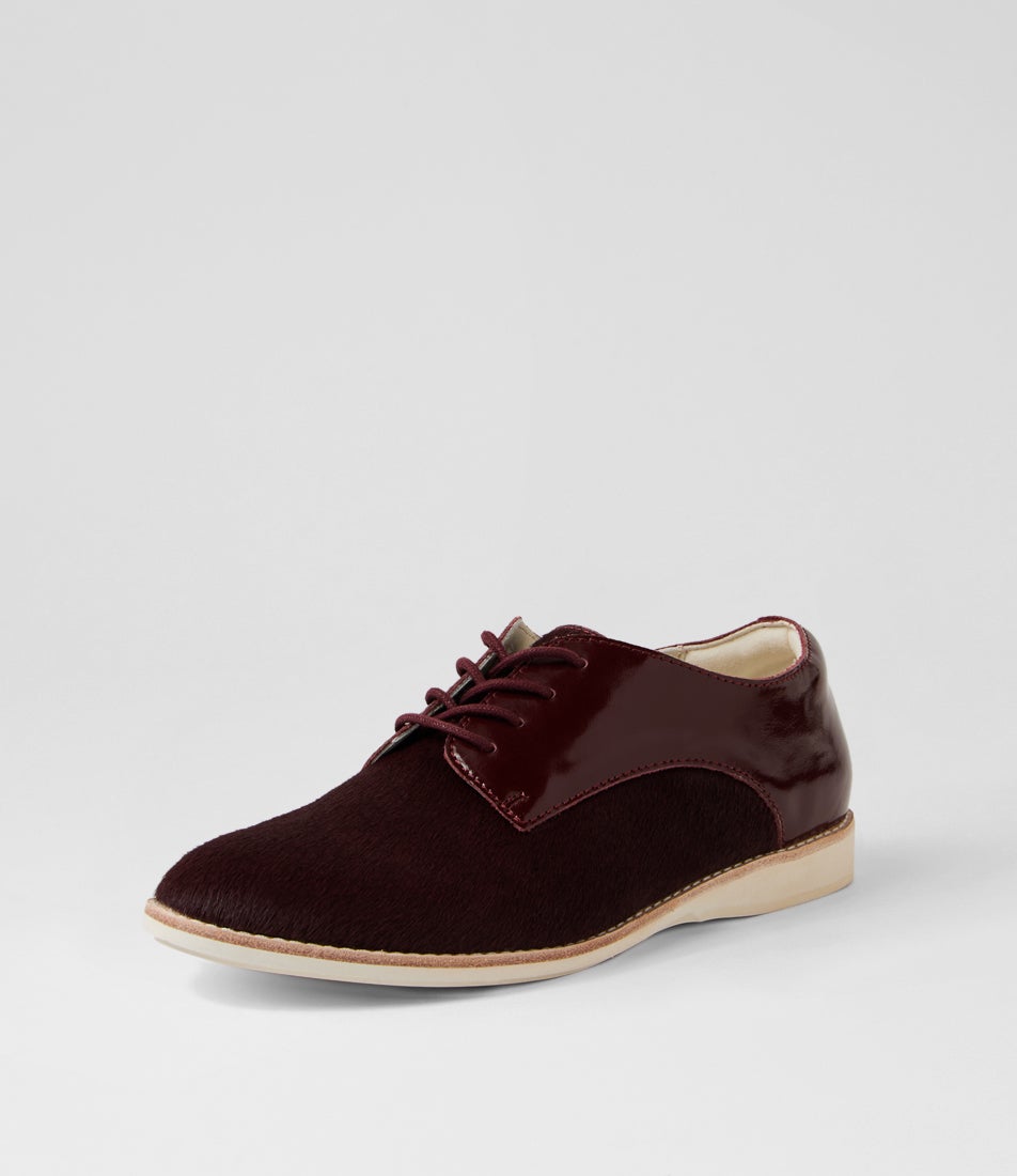 Derby Dark Cherry Splice Leather Lace Up Flats