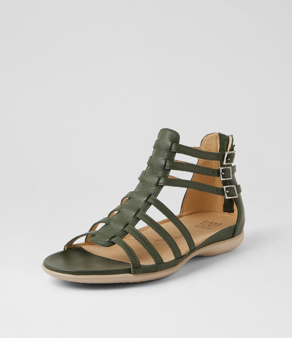 Britta W Khaki Leather Sandals