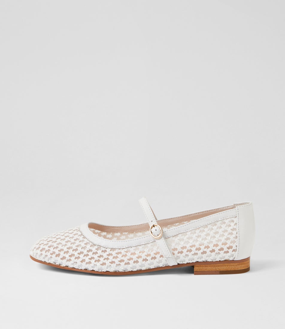 Izna White Leather Mary Janes