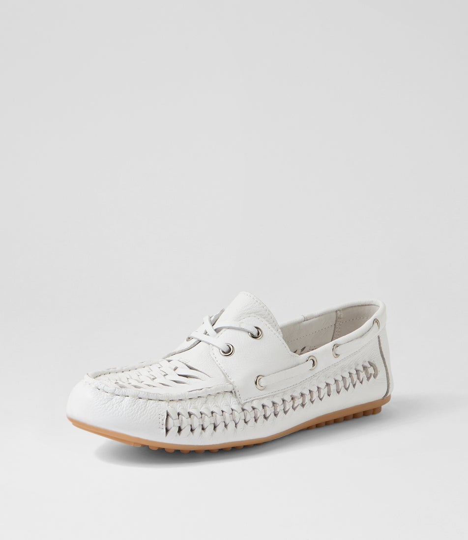 Violin White Leather Lace Up Flats