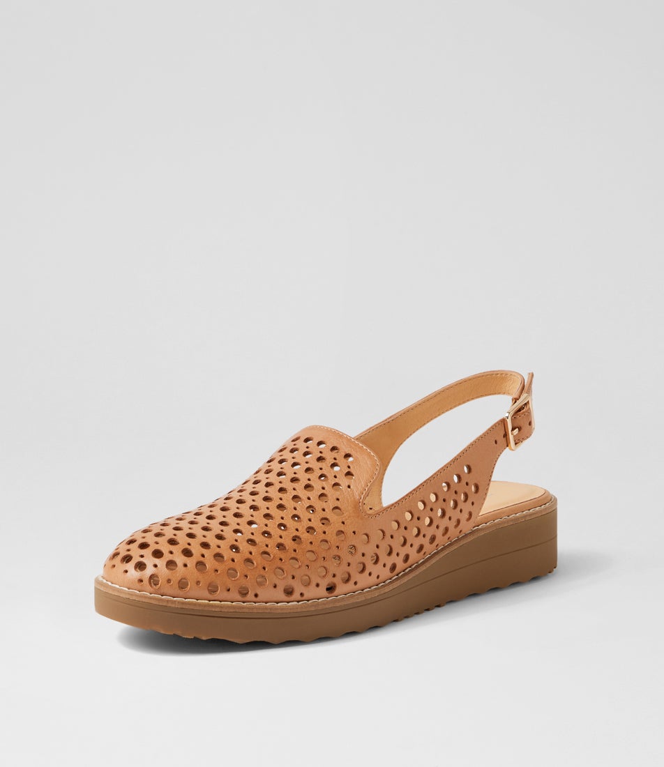 Onula Dark Tan Light Choc Leather Flat Shoes