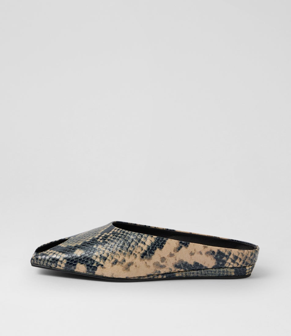 Pia Smoke Snake Leather Mules