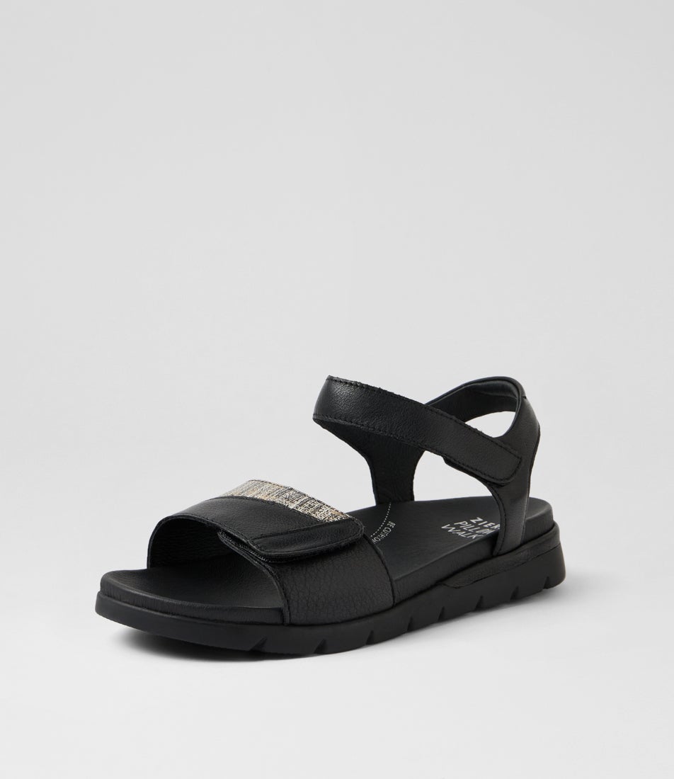 Angiela Xw Black Lizard Leather Sandals